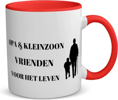 Akyol - opa en kleinzoon vrienden voor het leven koffiemok - theemok - rood - Vriend - opa/kleinzoon - opa cadeautjes - cadeau - kado - geschenk - kleinzoon verjaardag - kleinzoon artikelen - 350 ML inhoud