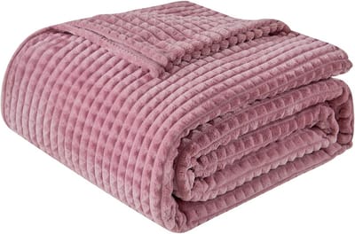 Luxe Fleece Plaid Deken met Flanel en Sherpa Laag in Paars (150x203 cm)