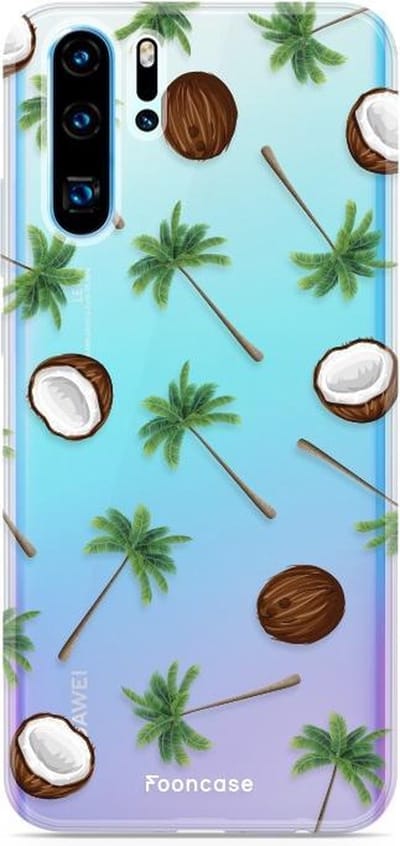 Fooncase Hoesje Geschikt voor Huawei P30 Pro - Shockproof Case - Back Cover / Soft Case - Coco Paradise / Kokosnoot / Palmboom
