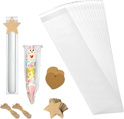 Set van 200 cellofaanzakjes voor kaarsen, snoep en lekkernijen met kraftpapier en koord, ideaal voor bruiloften, feesten en Valentijnsdag, 7 x 30 cm