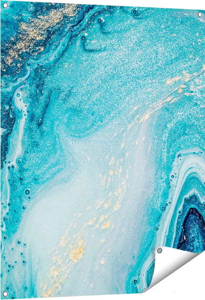 Gards Tuinposter Abstracte Kunst Blauwe Oceaan - 80x100 cm - Tuindoek - Tuindecoratie - Wanddecoratie buiten - Tuinschilderij