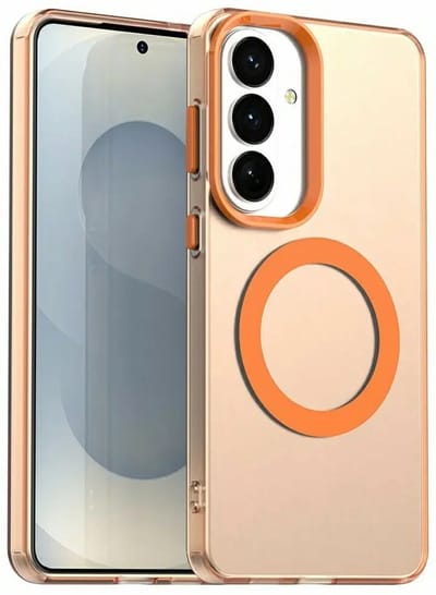 MagSafe Compatibel Backcover Hoesje Geschikt voor Samsung Galaxy S26 - Oranje & Semi-Transparant Design - Stijlvol & Goede Bescherming