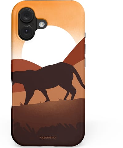 Casetastic hoesje geschikt voor Apple iPhone 16 - MagSafe - Dubbellaagse bescherming - Zonsondergang Safari - Fashion Case - Zwart Oranje Goud Bruin