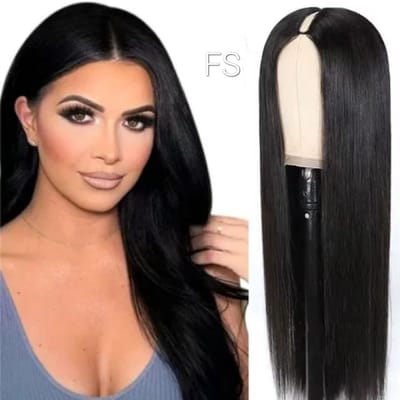 Frazimashop- Braziliaanse Remy half pruiken - 22 inch -steil - U part wig 100 % human hair wig - kleur 1b- Hair extensions haarstuk- 250% Densiteit