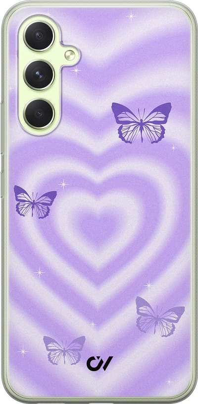 Hoesje geschikt voor Samsung Galaxy A54 hoesje - Retro Hart Vlinder - - Paars - - Casevibes