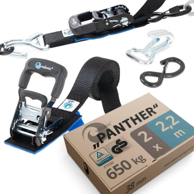 Motorcycle Lashing Straps - 2 x 2.25m Heavy Duty 650/1300 kg TÜV Certified