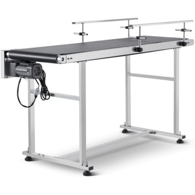 VEVOR Transportband, 1498,6 x 398,8 mm transporttafel, gemotoriseerde transportband voor inkjetcoderingstoepassingen, aangedreven PVC-band, antistatisch, regelbare snelheid (dubbele vangrail)