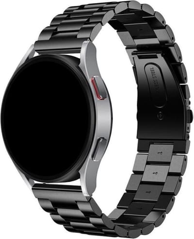 Stravo Stalen schakel bandje - geschikt voor Samsung Galaxy Watch 7 (40 & 44mm) / Galaxy Watch 6 (Classic) / Galaxy Watch 5 / Watch 5 Pro / Watch 4 (Classic) / Watch FE - Metalen RVS bandje voor Galaxy Watch 4-5-6 alle varianten - Zwart