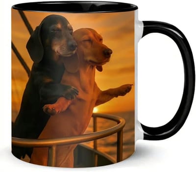 Teckel Mok - Honden Liefde - Koffie Moment - Romantisch Ontwerp - 9.5 x 8 cm - Zwart