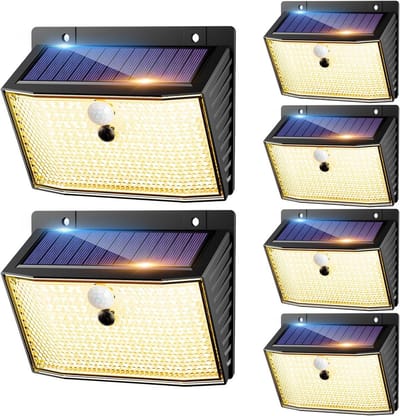 Warmwitte zonnelamp met bewegingsmelder - 6 stuks, 168 leds, buitenlamp, IP65 waterdicht, 3 modi