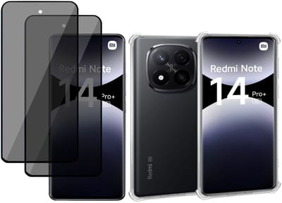 ChiGuard Hoesje & 2x Privacy Screenprotector geschikt voor Xiaomi Redmi Note 14 Pro / Pro+ – Gehard Glas Cover + Shock Proof Case - Transparant
