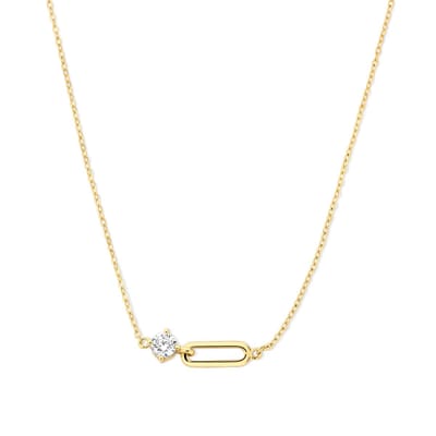 New Bling 9NB-1611 Zilveren Dames Ketting met Witte Zirkonia en Schakel Hanger - Gold Plated - Verstelbaar 40-45 cm