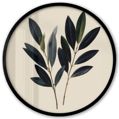 Poster in lijst Rond - Fotolijst 40x40 cm - Posters - Ovaalvormige bladeren - Diep groen - Symmetrisch - Ronde posterlijst zwart - Decoratie - Wanddecoratie woonkamer - Muurdecoratie slaapkamer