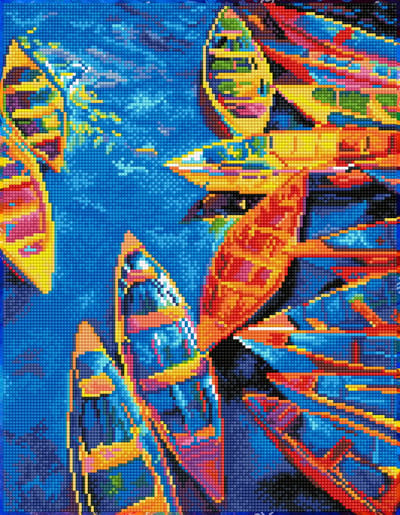 Full Diamond Painting Volwassenen - Hobby - Volledig Pakket - Vierkante Steentjes - DQ9.003 Diamond Dotz® - Baai met bootjes 45 x 35cm