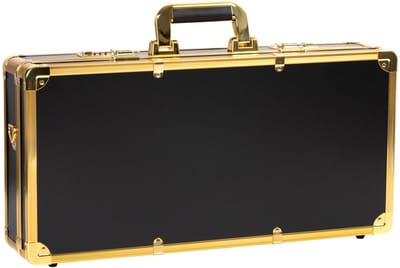 Activeshop zwarte en gouden kapperskoffer aluminium – met dubbel cijferslot, schouderriem en luxe afwerking – professionele koffer voor kappers en barbiers