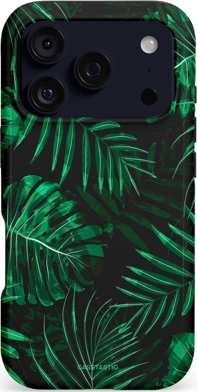 Casetastic hoesje geschikt voor Apple iPhone 17 Pro - MagSafe - Dubbellaagse bescherming - Jungle blad - Fashion Case - Donkergroen Zwart