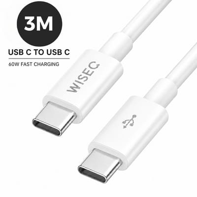 USB C naar USB C oplaadkabel 3 m – 60W - USB C datakabel fast charge - geschikt voor Samsung Galaxy en iPhone 17/16/15 – wit – WiseQ