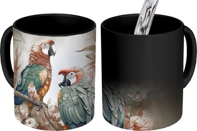 Magische Mok - Foto op Warmte Mokken - Koffiemok - Papegaaien - Vogels - Natuur - Bloemen - Magic Mok - Beker - 350 ML - Theemok