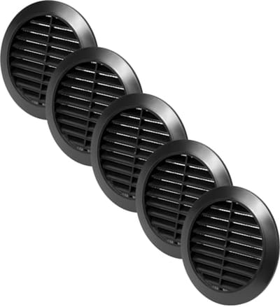 5 stuks zwarte ventilatieafdekking 90 mm - ronde HVAC ventilatiesleuven met insectenbescherming voor badkamer, thuiskantoor en keuken