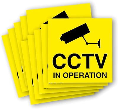 Beveiligingsstickers - CCTV waarschuwing - Eigendom beveiligen - 12 stuks weerbestendig - 10x10 cm - Geel