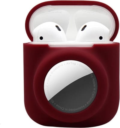 2  in 1 AirPods en Airtag Case - Beschermhoes - AirPods Cover - AirPods AirTag Hoesje - Geschikt voor Apple Airpods 1 en 2 - donker wijn rood