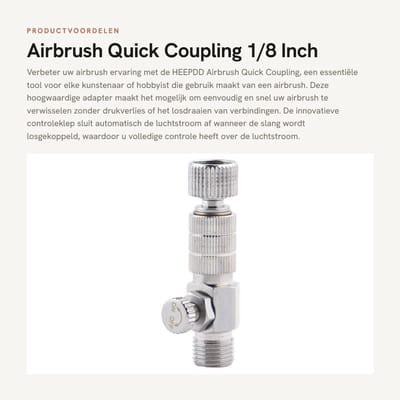 Dailygoods - Airbrush Quick Coupling - 1/8 Inch Adapter met Controleklep - Voor Airbrush Kwaliteit - Adapter - Geschikt voor Airbrushen - Zilver