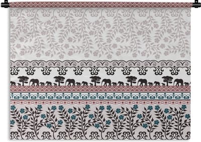 Wandkleed - Wanddoek - Patronen - Safari - Olifant - Afrika - 60x45 cm - Wandtapijt