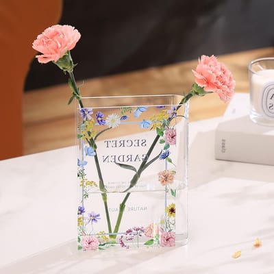 Unieke Boekvormige Vaas voor Bloemen, Acryl Vaas voor Tulpen, Moderne Decoratie voor Woonkamer en Kantoor, Perfect Cadeau voor Boekenliefhebbers