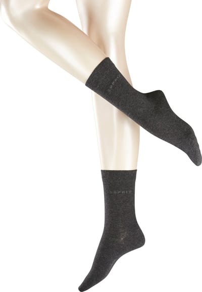 Esprit Uni 2-Pack eenkleurig katoen multipack sokken dames grijs - maat 35-38