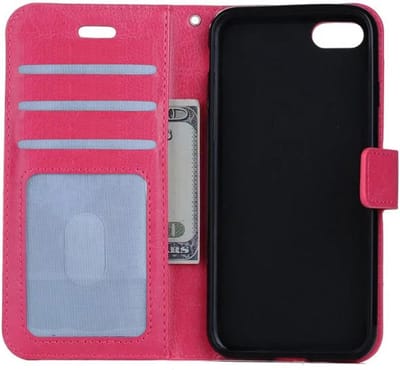Hoesje - Geschikt voor Apple iPhone 8 - Luxe Bookcase - Walletcase Hoes - Portemonnee - Cover - Telefoonhoes - Donkerroze