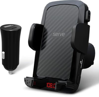 Serve 2in1 Bluetooth FM Transmitter & Telefoonhouder Auto - Carkit voor Muziek - Telefoonhouders Auto Accessoires - Ventilatie Houder