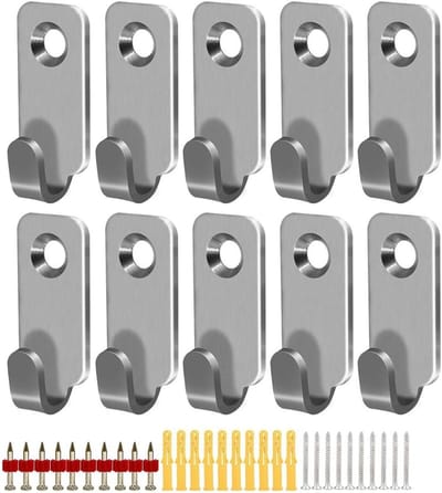 Set van 10 RVS Wandhaakjes, Mini J-Haakjes voor het Ophangen van Foto's, Spiegels en Draad (Zilver)