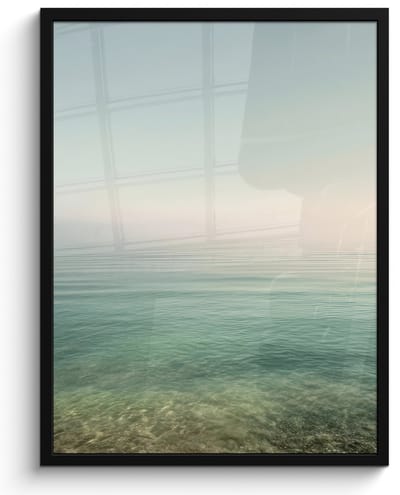 Poster in lijst - Fotolijst 60x80 cm - Posters - Zee - Horizon - Blauw - Mist - Posterlijst zwart - Decoratie - Wanddecoratie woonkamer - Muurdecoratie slaapkamer