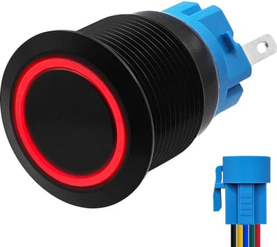 ProRide Metalen Drukschakelaar 12V ON-OFF - 19mm - Aan/uit schakelaar met Aansluitkabel - Spatwaterdicht - 12V/24V - LED Indicatie Rood