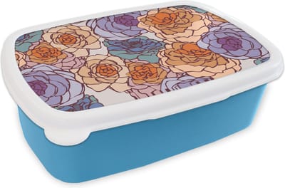 Broodtrommel Blauw - Lunchbox - Brooddoos - Patroon - Bloem - Art Nouveau - 18x12x6 cm - Kinderen - Jongen