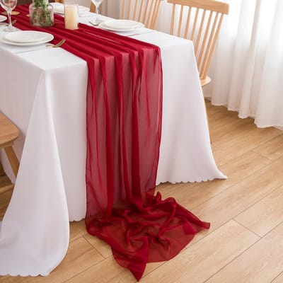 Tafelloper in wijnrood chiffon voor bruiloften en kerstdecoratie - 3 meter lange tafeldecoratie met luxe uitstraling