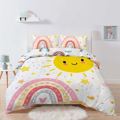 3-delige Zonne Regenboog Dekbedovertrek Comfortabel Beddengoed Groot/Grote Maat Complete Digitale Print Beschikbaar Alle Seizoenen Geen Vulling/Kern EUsingle135x200 yellow