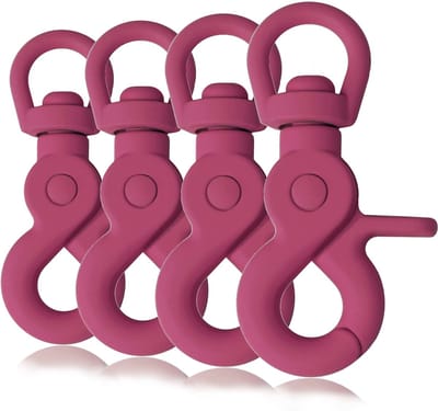 scherenkarabiner met siliconen coating, draaikop voor minder verdraaien, magenta, voor hondenlijn en halsband, set 4 stuks, zinkdrukgietwerk, 61 mm lang, oogmaat 10 mm, passend bij paracord 550