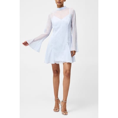 French Connection Elizabeh Chiffon Pearl Dress Powder Blue Size: 10 | Mini Dresses Outlet | Dames | Blauw