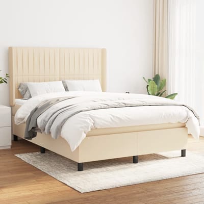 vidaXL - Boxspring - met - matras - stof - crèmekleurig - 140x190 - cm
