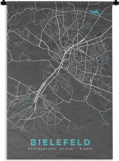 Wandkleed - Wanddoek - Duitsland – Blauw – Bielefeld – Stadskaart – Kaart – Plattegrond - 120x180 cm - Wandtapijt