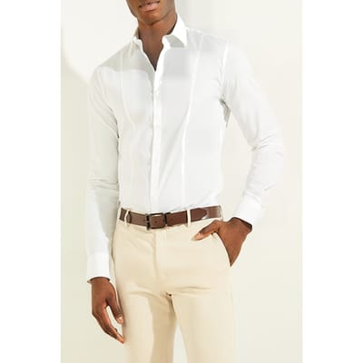 GUESS  Eco Oliver It Collar Rounded Cuff Pure White Size: 38 | Casual Shirts Outlet | Heren | Wit