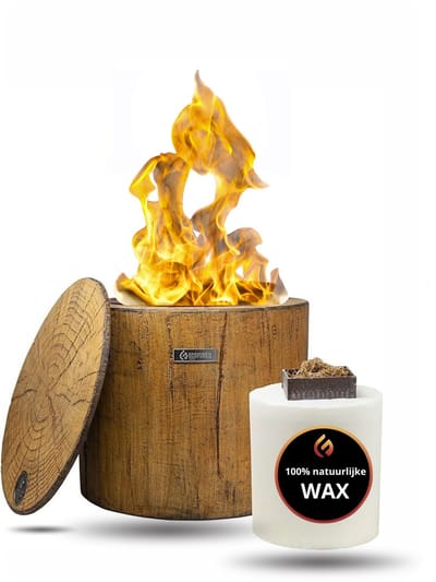 EcoFuego – vuurkorf op 100% natuurlijke wax – vuurschaal zonder hout – 8 uur brandtijd per navulling- Ø37 cm - houtkleur