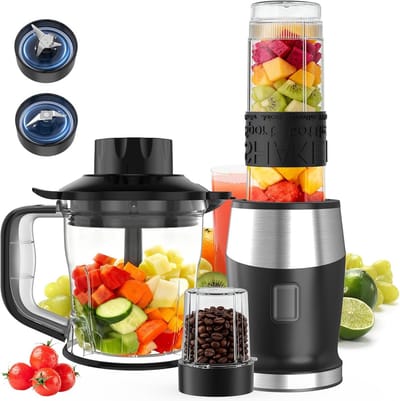 Multifunctionele Mixer - Smoothie Maker - Gezond Eten - Krachtige 700W Motor - 570ml Sportfles - Zwart Zilver