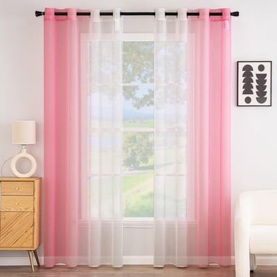 Voile-gordijnen, transparant, met ingestanste ringen, voor woonkamer, slaapkamer, badkamer, keuken, kinderkamer, raamgordijn voor balkon, huis met 2 panelen, 140 x 175 cm, roze