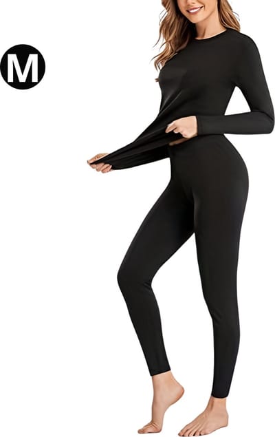 Nivard Thermokleding - Thermoshirt - Thermobroek - Thermo - Beenverwarmers - Voor Dames - Fleece - Set - Broek + Shirt - Zwart - Maat M