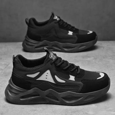Sneakers Heren Hardloopschoenen Antislip Outdoor Sportschoenen Mode Comfortabel Ademend Mesh Dikke Zool Vetersluiting Casual Schoenen 44 black