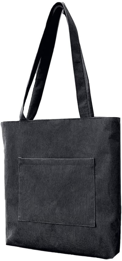Dailygoods- Tote Bag Grote Capaciteit - School Tote Bag - Tote Bag met Rits - Corduroy - Zwart - 38x7x38 cm - Schoudertas