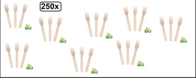 250x Snackvork hout met tanding 14cm - Vork diner snijden festival thema feest food