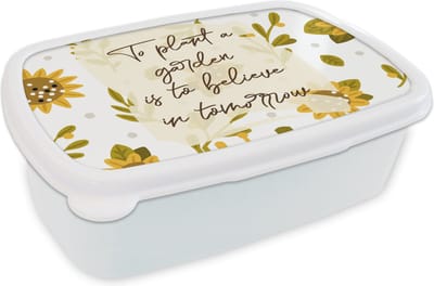 Broodtrommel Wit - Lunchbox - Brooddoos - Spreuken - Quotes - To plant a garden is to believe in tomorrow - 18x12x6 cm - Volwassenen